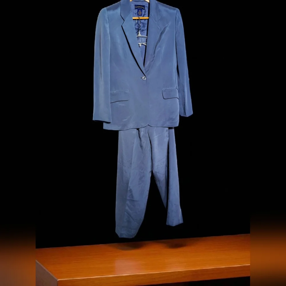 Y2K Silk Charter Club Sz 8P Women's Blue Suit - Picture 1 of 8